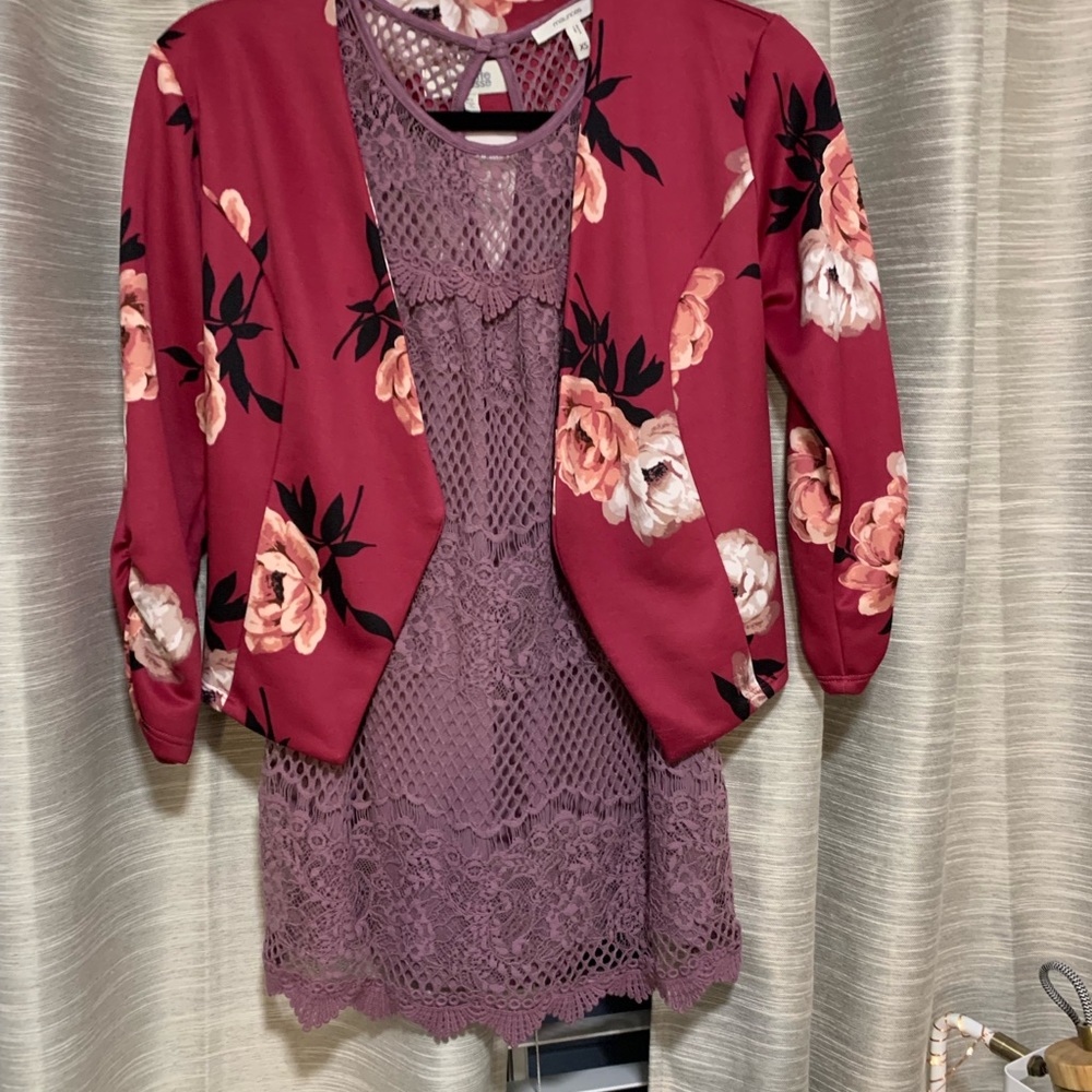 Charlotte Russe floral blazer mauve lace tank bundle